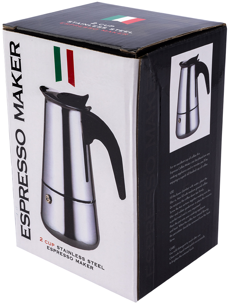 Stainless Steel Espresso Maker, 2 Cups, Silver