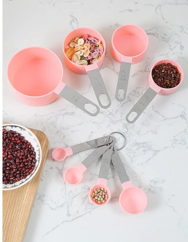 Standard Stainless Steel Measuring Cups and Spoons Set, 8 Pieces, multi color