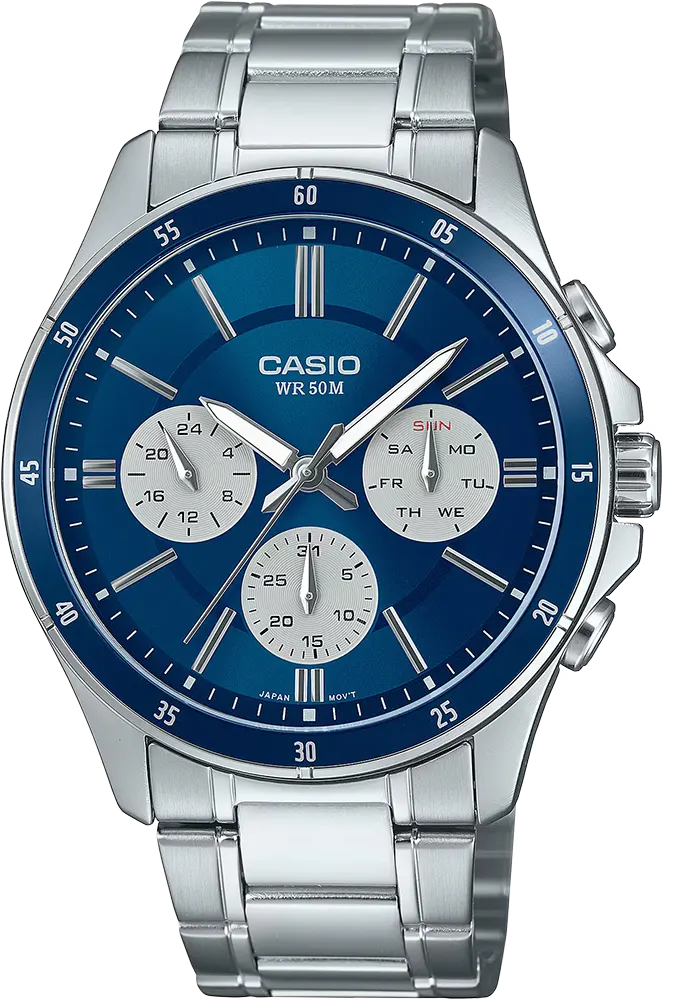 Casio Men's Watch, Blue Dial , Round Hands , Silver Stainless Steel Strap, Analog Wrist Watch, Silver, MTP-1374D-2A3VDF