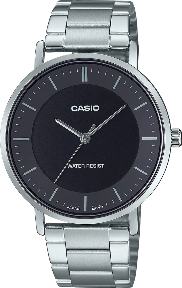 ساعة كاسيو للرجال، مينا اسود، عقارب دائرية، سوار ستانلس ستيل فضي، ساعة يد تناظرية، فضي، MTP-VT04D-1EDF