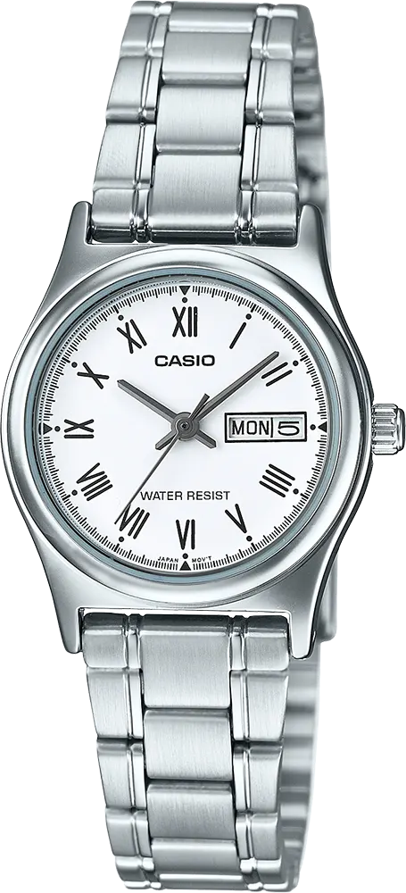 ساعة كاسيو للنساء، مينا ابيض ، عقارب دائرية ، سوار ستانلس ستيل فضي ، ساعة يد تناظرية ، فضي، LTP-V006D-7BUDF