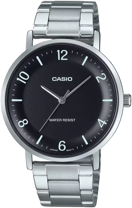 Casio Men's Black Dial Round Hands Silver Stainless Steel Band Analog Watch Silver Mtp-Vt03D-1B