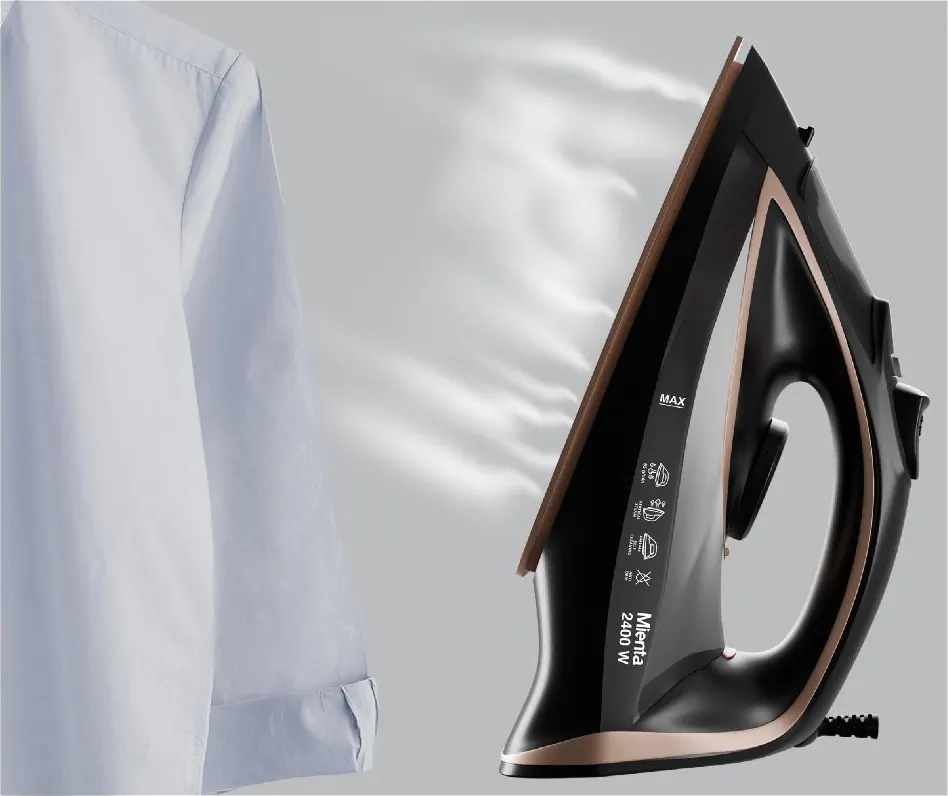 مكواه ملابس بخار ميانتا 2400 وات، قاعدة سيراميك، اسود * ذهبى، موديل SI181640A