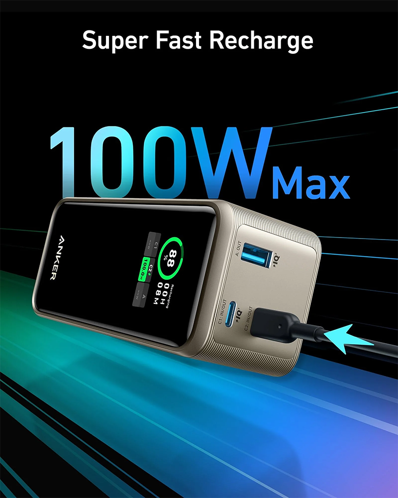 Anker Prime Power Bank, 20000mAh, 200W Fast Charging, Smart Digital Display, Golden, A13360B1