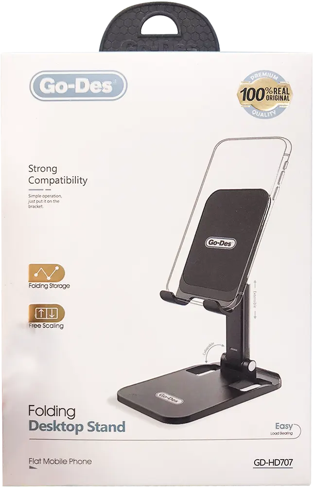 حامل موبايل قابل للطي جودس، ارتفاع قبال للتعديل ، لون أبيض-أسود، موديل GD-HD707