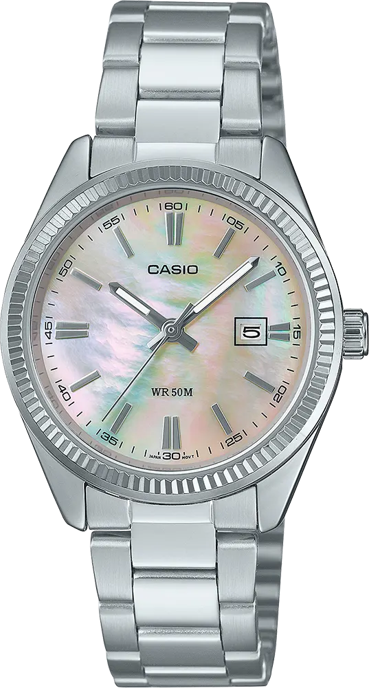 Casio Women's Watch, The mother of pearl Dial, Round Hands, Silver Stainless Steel Strap, Analog Wrist Watch, Silver, LTP-1302DS-4AVDF