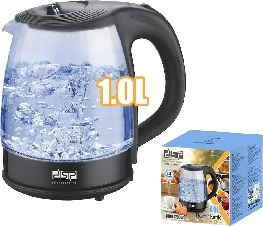 غلاية مياه زجاج دي اس بي، 1 لتر ، 1200 وات، أسود، KK1190