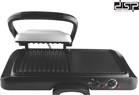 شواية كهربائية مع صانع ساندويتشات دي اس بي، 1600 وات، جريل جزئين، أسود، KB1050