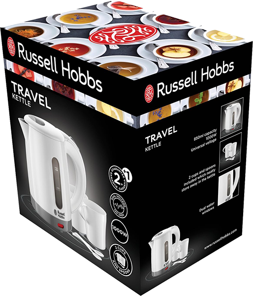 Russell Hobbs Travel Electric Kettle, 1000 Watt, 2 Cups and Spoon, White, 23840-70