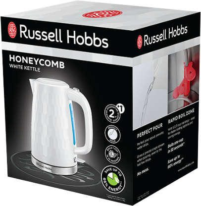 غلاية مياة كهربائية راسل هوبز هوني كومب، 1.7 لتر، 2400 وات، أبيض، 26050-70