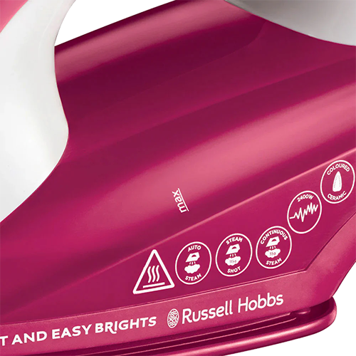 Russell Hobbs Light & Easy Brights Berry Steam Iron, 2400W, 240ml Tank, Ceramic Soleplate, Pink, 26480-56