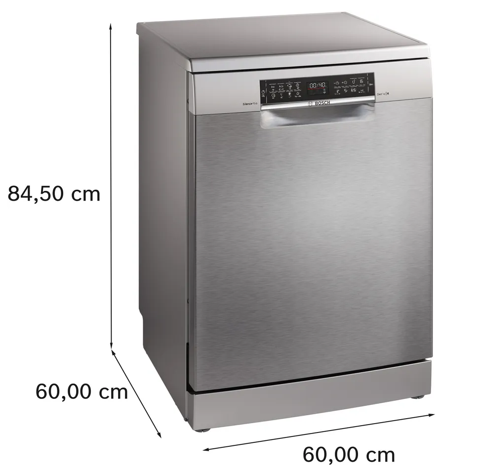 Bosch Series 6 Dishwasher, 13 Place Settings, 60 cm, 8 Programs, Digital Display, Stainless Steel, Silver, SMS6EAI81T
