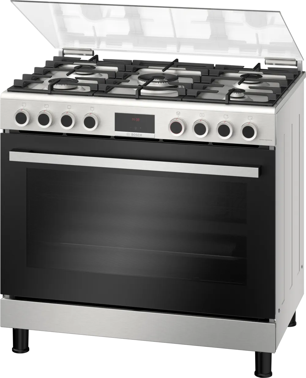 Bosch Gas Cooker, 60*90 cm, 5 Burners, Digital Screen, Cast Iron Handles, Full Safety, Stainless Steel, HGX3G8W50S
