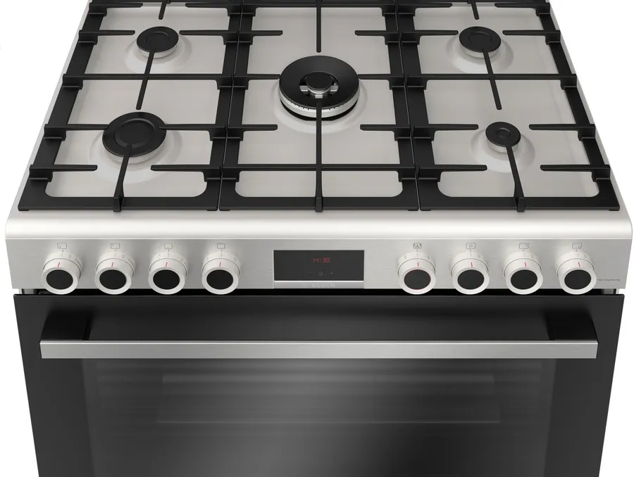 Bosch Gas Cooker, 60*90 cm, 5 Burners, Digital Screen, Cast Iron Handles, Full Safety, Stainless Steel, HGX3G8W50S