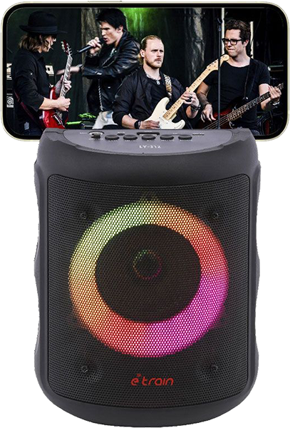 E-train Wireless Speaker, 3 Inch, 10 Watts, LED Light, Rechargeable, Black, SP-311