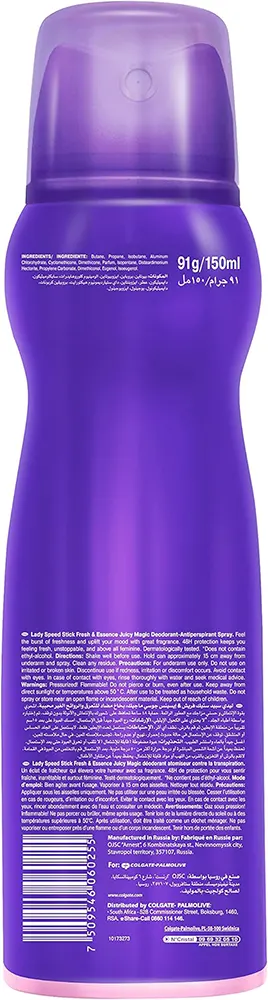 Lady Speed ​​Stick Deodorant Spray For Unisex Fresh & Essence, 150 Ml Raspberry