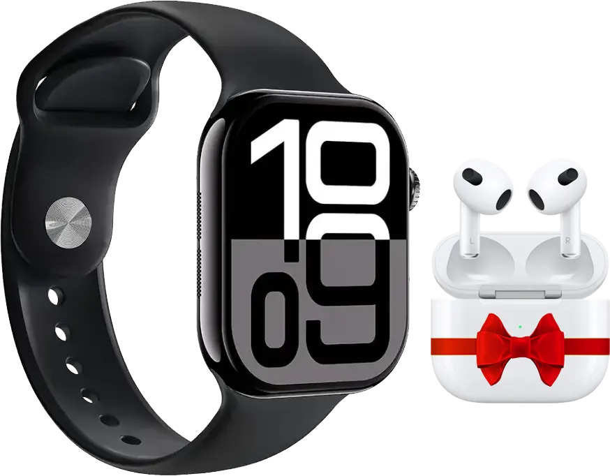 ساعة ذكية من سمارت باري، شاشة 2.2 بوصة، 2 سوار، لون أسود، سماعات أذن W12 مجانًا