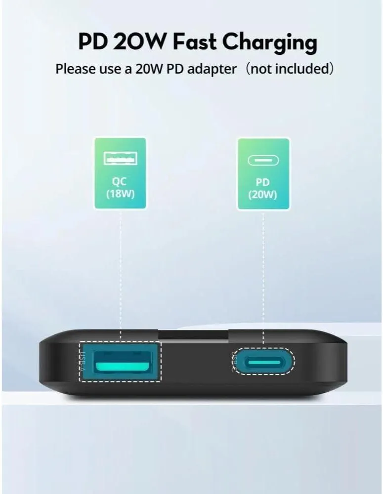 RAVPower PD Pioneer Power Bank, 10,000mAh, 20W Fast Charging, 2 Ports, Black, RP-PB1236