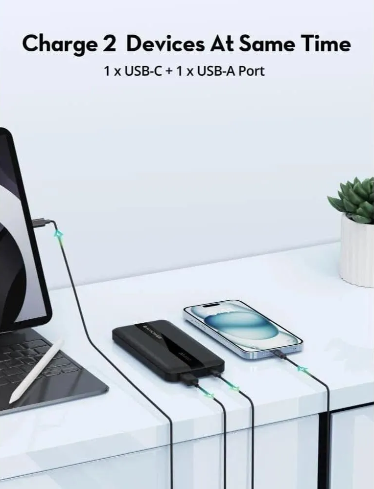 RAVPower PD Pioneer Power Bank, 10,000mAh, 20W Fast Charging, 2 Ports, Black, RP-PB1236