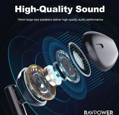 RAVPower Wired Earphones, 3.5mm Jack, Built-in Microphone, Stereo Sound, Black, RP-BH1007