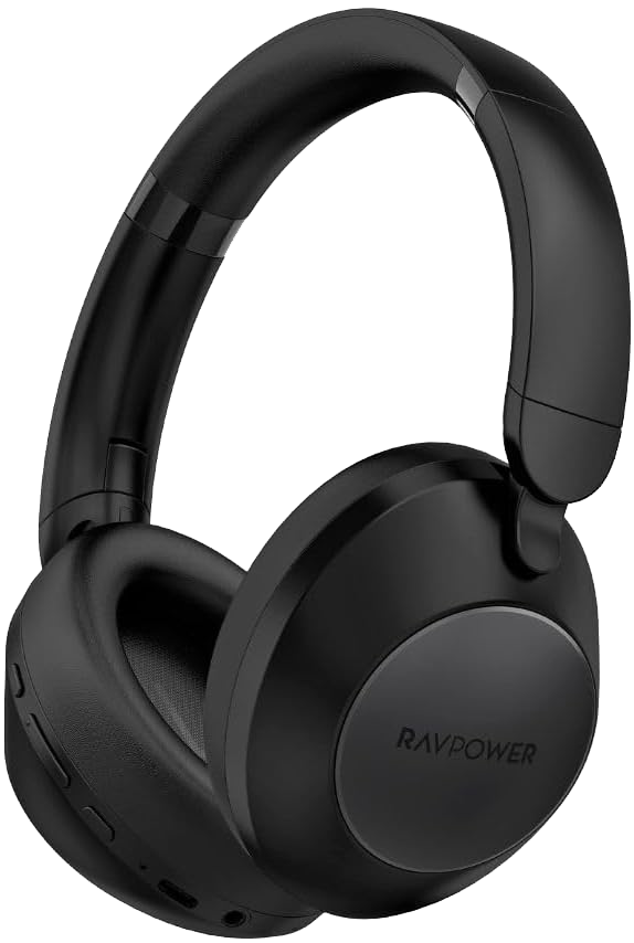 RAVPower Wireless Headphones, Active Noise Cancelling, Stereo Sound, Built-in Microphone, Foldable, Black, RP-BH1019