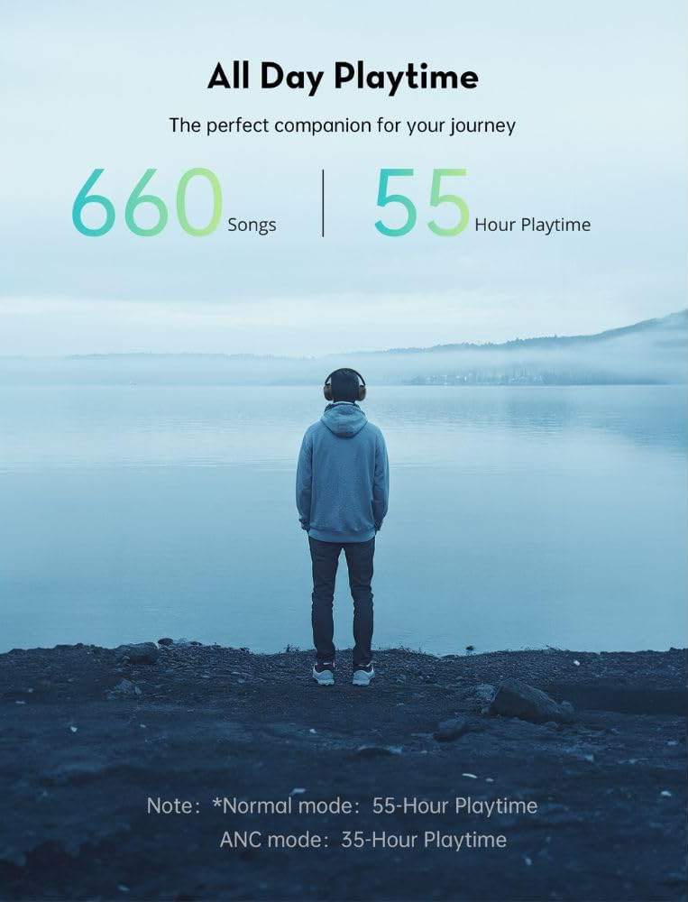 RAVPower Wireless Headphones, Active Noise Cancelling, Stereo Sound, Built-in Microphone, Foldable, Black, RP-BH1019