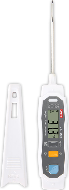 Uni-T Digital Thermometer, Pen Shape Design, Stainless Steel Tip with Protective shell, LED Indicator, White, A61