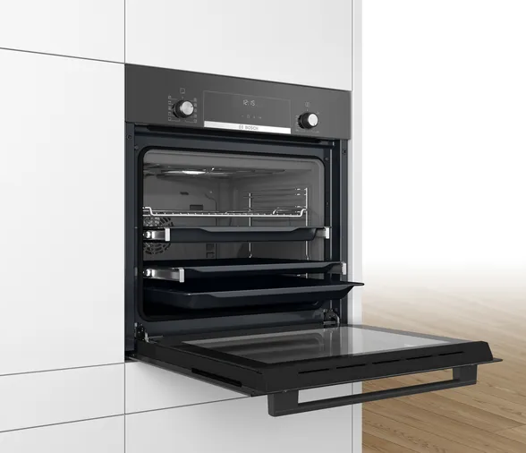 Bosch Series 6 Built-in Oven, 60 cm, 66 L , Electric - 2800 W , Digital Display , Timer , Black , HBJ558YB0Q