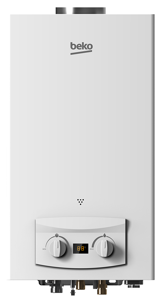 Beko Gas Water Heater, 10 Liters, Natural Gas, Digital Display, White, BGWH 10LW