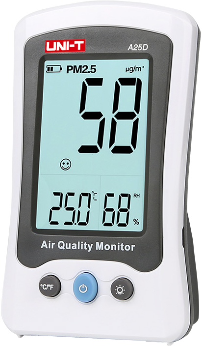 جهاز قياس جودة الهواء ودرجة الحرارة من يوني تي، قياس تركيز pm2.5، إنذار صوتي و ضوئي، شاشة مضيئة lcd، ايقاف تلقائي، أبيض، A25D