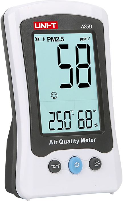 جهاز قياس جودة الهواء ودرجة الحرارة من يوني تي، قياس تركيز pm2.5، إنذار صوتي و ضوئي، شاشة مضيئة lcd، ايقاف تلقائي، أبيض، A25D