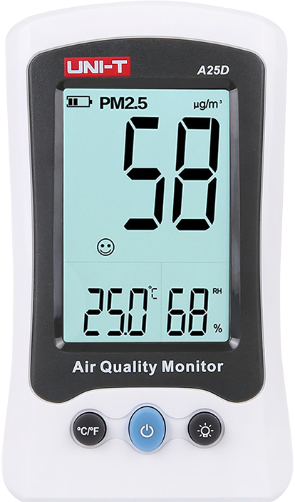 جهاز قياس جودة الهواء ودرجة الحرارة من يوني تي، قياس تركيز pm2.5، إنذار صوتي و ضوئي، شاشة مضيئة lcd، ايقاف تلقائي، أبيض، A25D