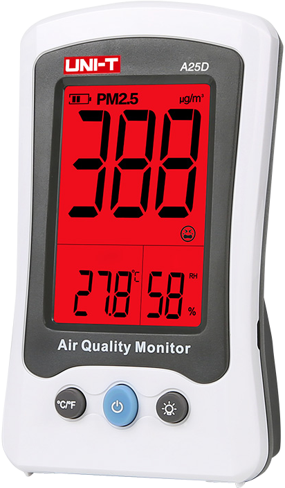 جهاز قياس جودة الهواء ودرجة الحرارة من يوني تي، قياس تركيز pm2.5، إنذار صوتي و ضوئي، شاشة مضيئة lcd، ايقاف تلقائي، أبيض، A25D