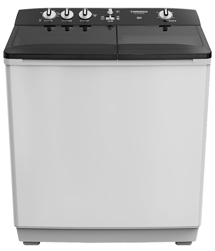 Tornado Half-Automatic Washing Machine, 12 Kg , 1400 RPM , 2 Motors , White - Black Door , TVH-HM12TS(WK)