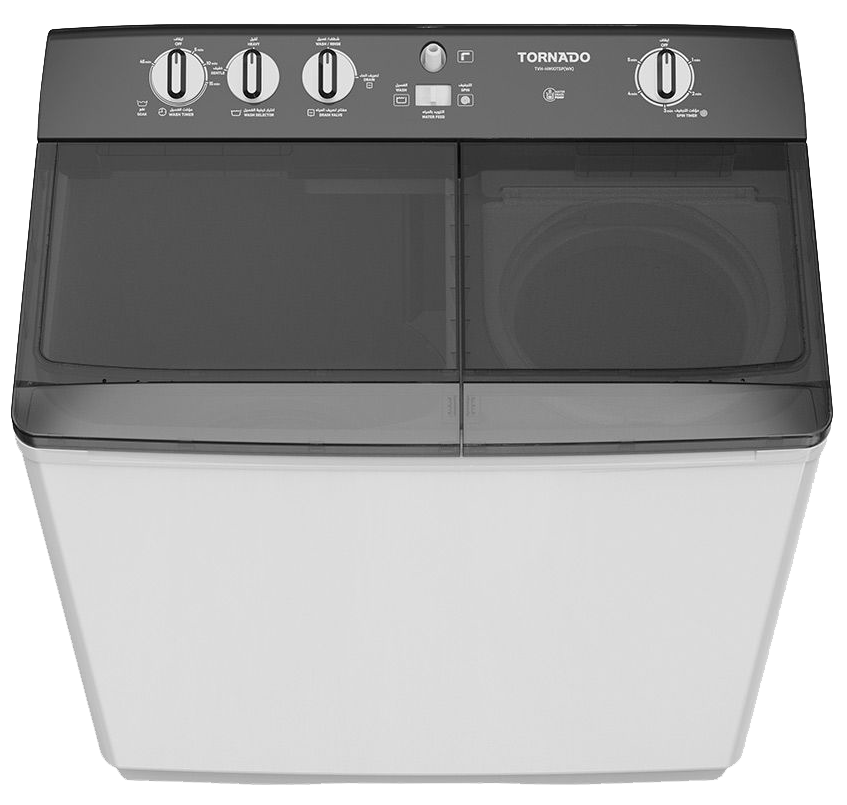 Tornado Half-Automatic Washing Machine, 12 Kg , 1400 RPM , 2 Motors , White - Black Door , TVH-HM12TS(WK)