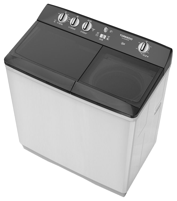 Tornado Half-Automatic Washing Machine, 12 Kg , 1400 RPM , 2 Motors , White - Black Door , TVH-HM12TS(WK)