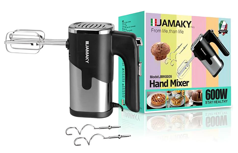 Jamaky Electric Egg Beater , 600 W , 5 Speeds , Stainless Steel , Silver x Black , JMK6009