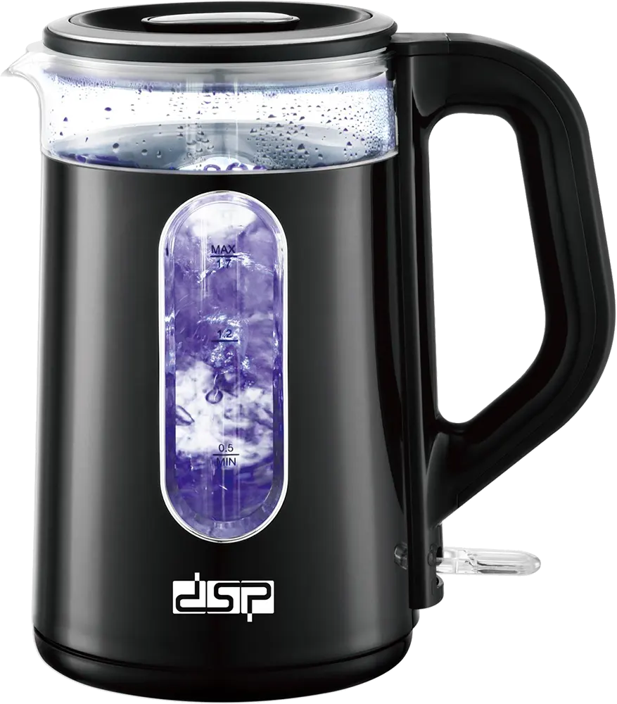 DSP Plastic*Glass Electric Kettle,2200 W, 1.7L,  Black, Model KK1281