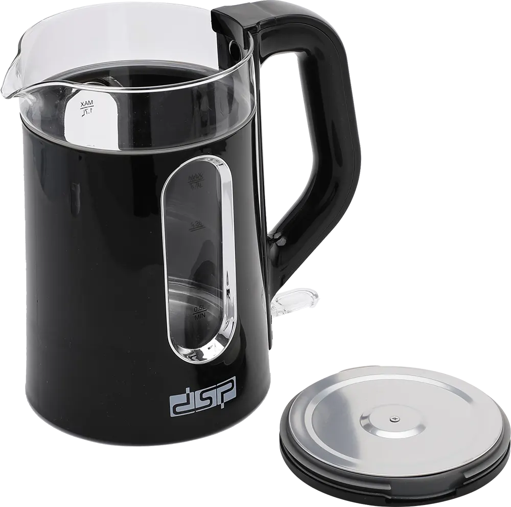 DSP Plastic*Glass Electric Kettle,2200 W, 1.7L,  Black, Model KK1281