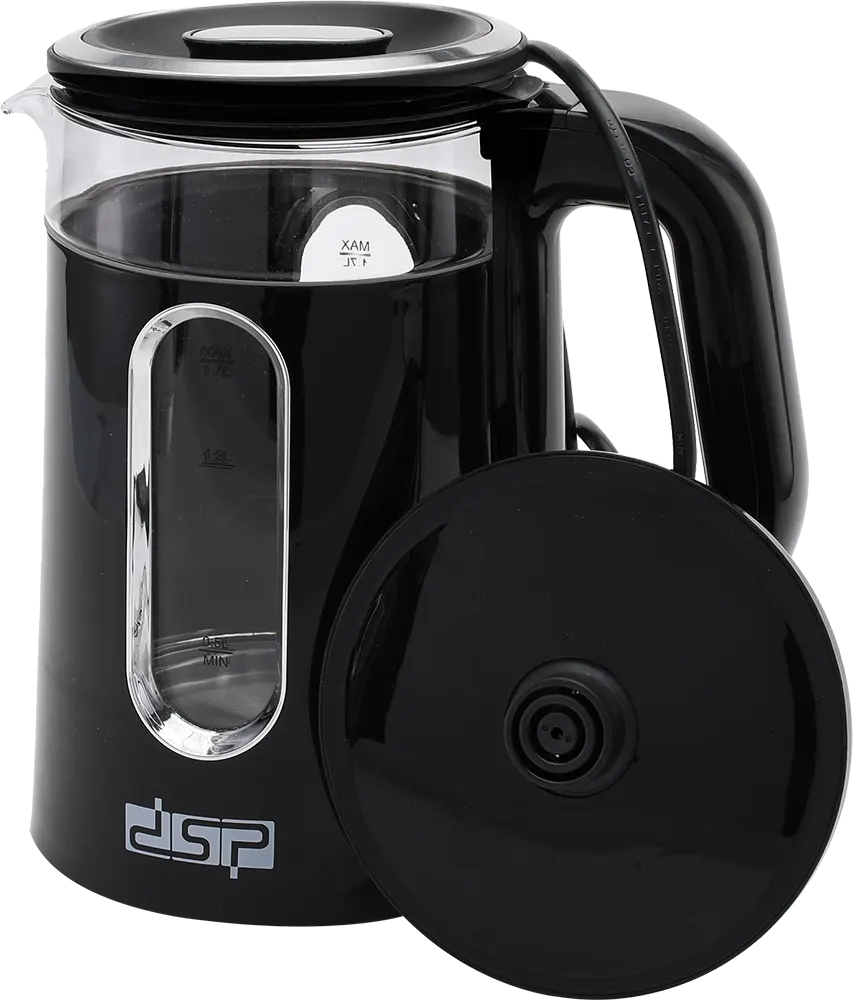 DSP Plastic*Glass Electric Kettle,2200 W, 1.7L,  Black, Model KK1281
