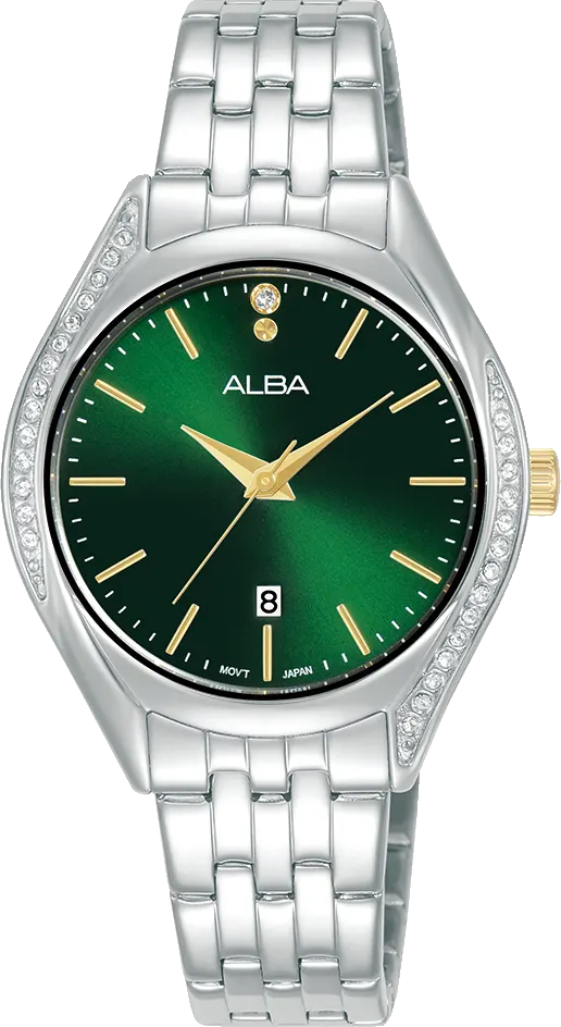 Alba Women's Watch, Green Dial, Analog Display, Silver Stainless Steel Band, Silver, Ah7Bt5X1