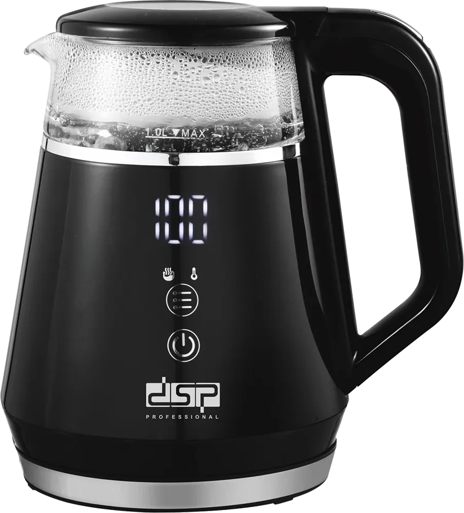Electric Kettle DSP 1100W, 1L, Digital Display, Plastic *Glass, Black, Model KK1275
