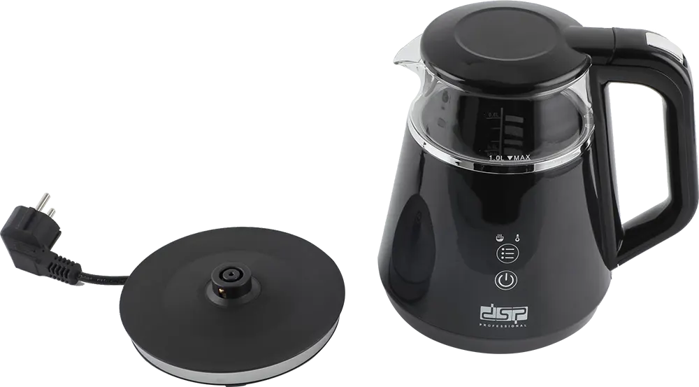 Electric Kettle DSP 1100W, 1L, Digital Display, Plastic *Glass, Black, Model KK1275