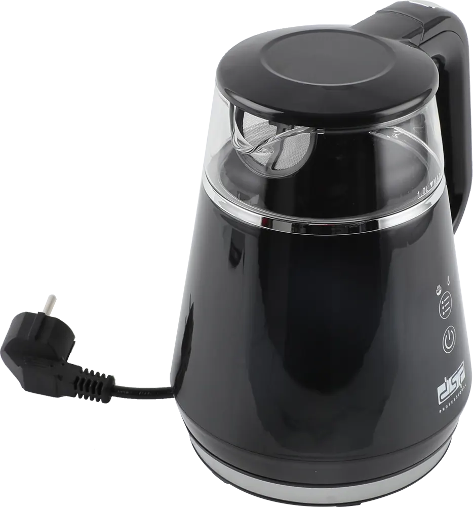 Electric Kettle DSP 1100W, 1L, Digital Display, Plastic *Glass, Black, Model KK1275