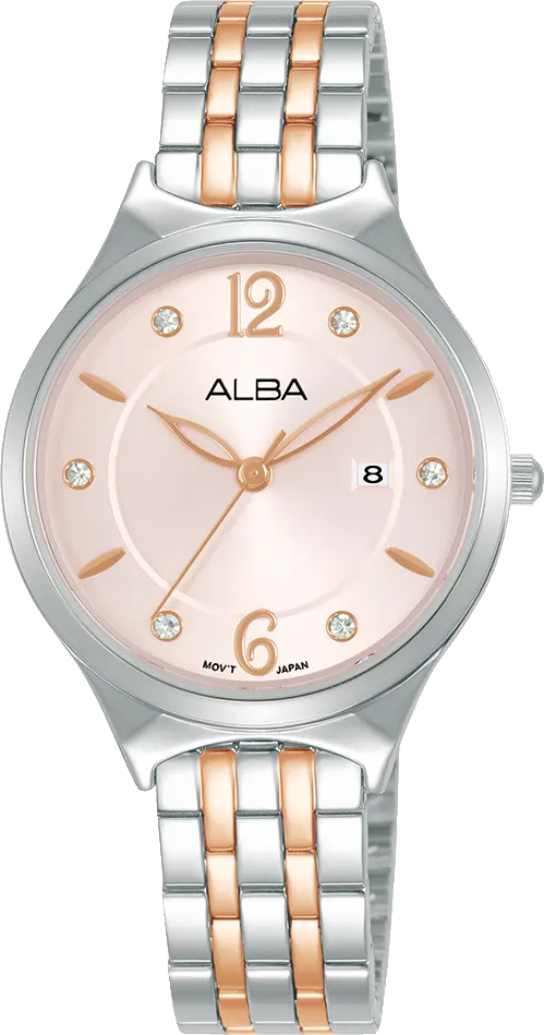 Alba Women's Watch, Light Pink Dial, Round Hands, Silver Stainless Steel Bracelet In Rose Gold, Analog Wrist Watch, Silver, Ah7Aq9X1