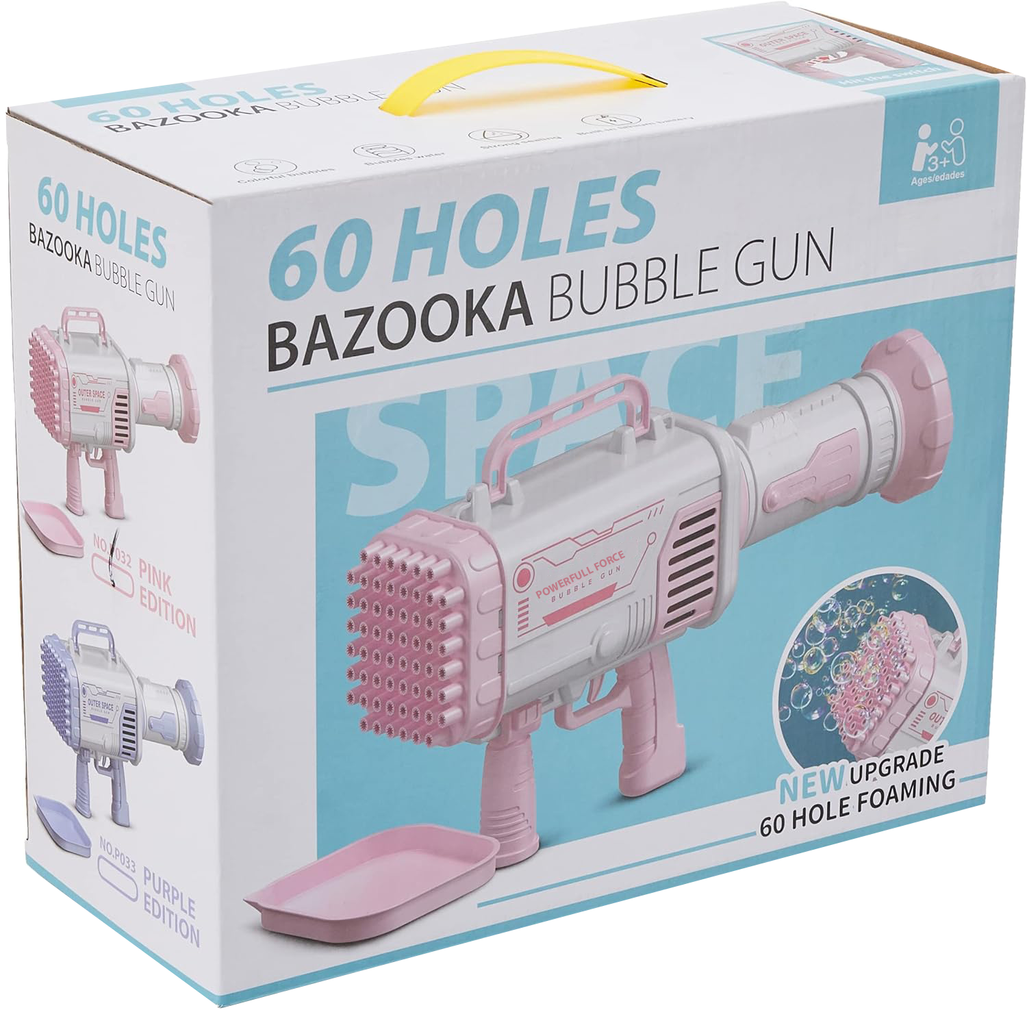 مسدس بابلز مع انوار مضيئة ، تعمل بالبطارية قابلة للشحن ، 60 فتحة بابلز ، متعدد الألوان ، 101