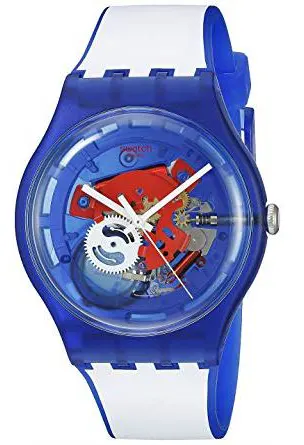 ساعة سواتش  كلوونفيش بلو للجنسين، ميناء زرقاء، سوار ازرق × ابيض ، SUON112