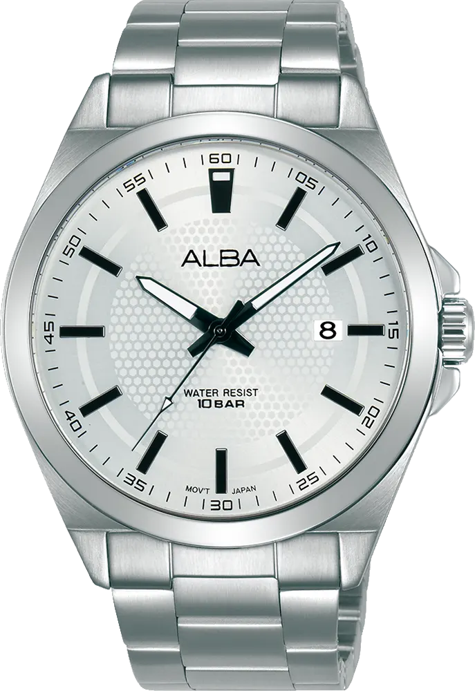 Alba Men's Watch, Silver White Patterned  Dial, Analog Display, Silver Stainless Steel Band, Silver, As9P17X1