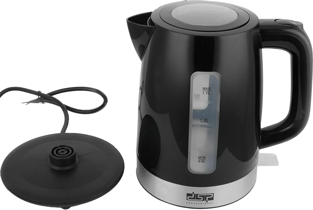 DSP Plastic Electric Water Kettle, 2200 Watt, 1.7 Liter, Black, Model KK1261