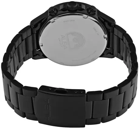 ساعة البا للرجال ، مينا اسود منقوش ، عقارب ، سوار ستانلس ستيل اسود، ساعة يد تناظرية، اسود، AM3857X1